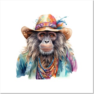 Watercolor Boho Monkey #2 Posters and Art